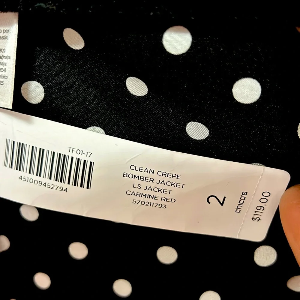 Clean crepe Bomber jacket ,long sleeve jacket, carmine red , size Chicos 2 NWT. - Picture 4 of 6